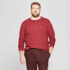 Men's Big & Tall Long Sleeve Cable Crew Pullover Sweater - Goodfellow & Co Berry (pink)