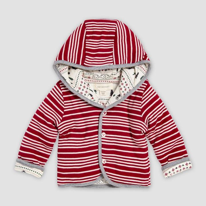 Burt's Bees Baby Baby Organic Cotton Sleigh Ride Fair Isle Reversible Quilted Jacket - Red 0-3m, Kids Unisex
