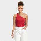 Women's Slim Fit One Shoulder Tank Top - A New Day Red