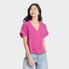 Women's Short Sleeve Blouse - Universal Thread Pink