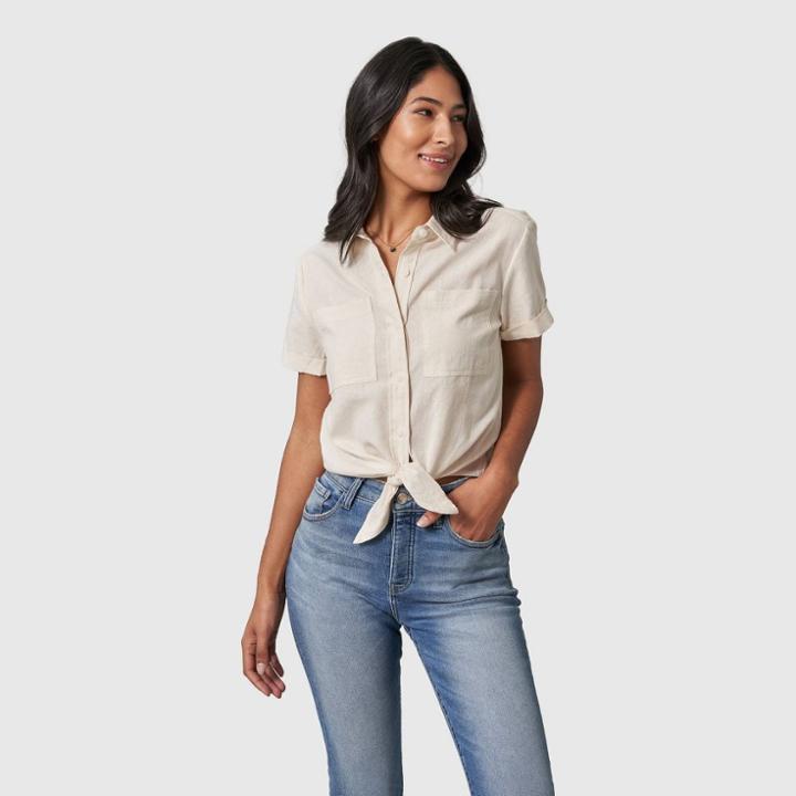 United By Blue Women's Short Sleeve Tied Field Guide Shirt - Off-white