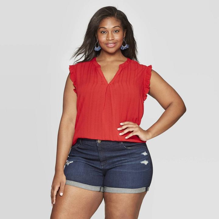 Women's Plus Size Sleeveless V-neck Blouse - Universal Thread Red