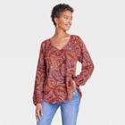 Women's Long Sleeve V-neck Tunic Top - Knox Rose Red Paisley