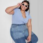 Women's Plus Size Short Sleeve V-neck Snap Front Baby T-shirt - Wild Fable