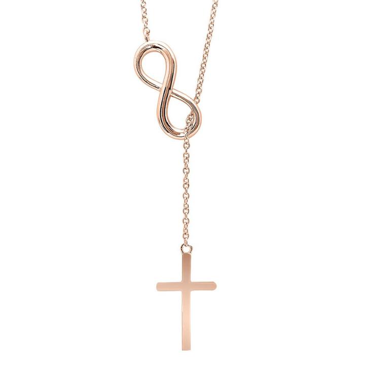 Target Infinity Cross Necklace In Sterling Silver Rose Gold Plated, Girl's, Pink Rose