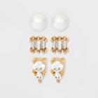 14k Gold Plated Cubic Zirconia And Freshwater Pearl Stud Earring Set 3pc - A New Day Gold