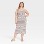 Women's Plus Size Sleeveless Button-front Knit Bodycon Dress - Universal Thread Cream Striped 1x, Ivory