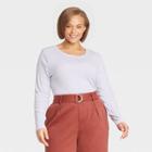 Women's Plus Size Long Sleeve Ribbed T-shirt - A New Day Light Purple