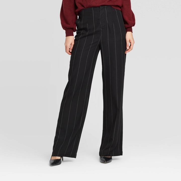Women's Striped Mid-rise Silky Wide Leg Ankle Length Pull-on Pants - Who What Wear Black/white