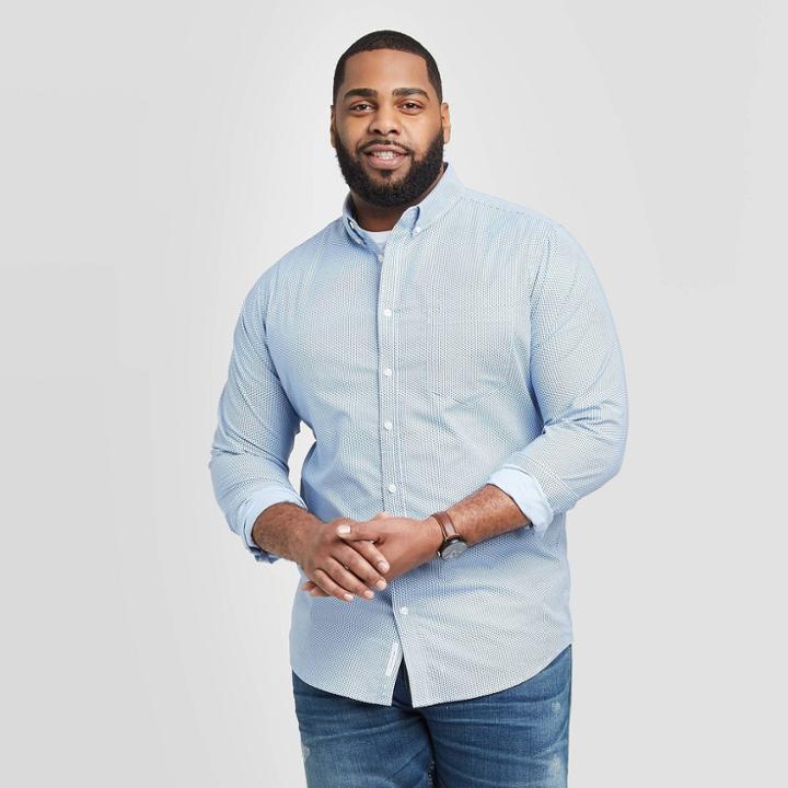 Men's Tall Checked Standard Fit Poplin Button-down Shirt - Goodfellow & Co Blue