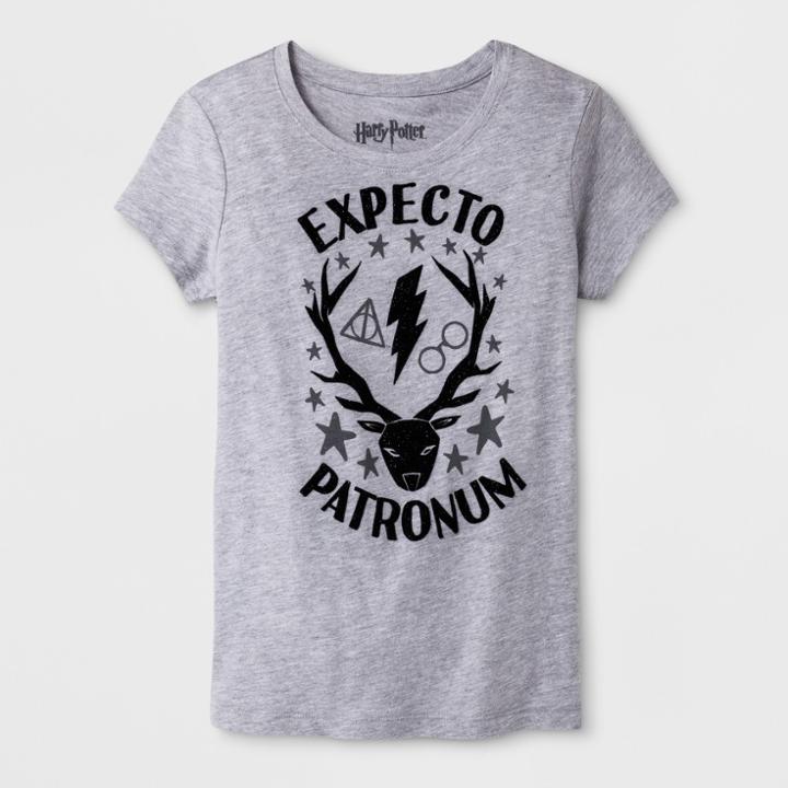Girls' Harry Potter 'expecto Patronum' Graphic Short Sleeve T-shirt - Heather Gray