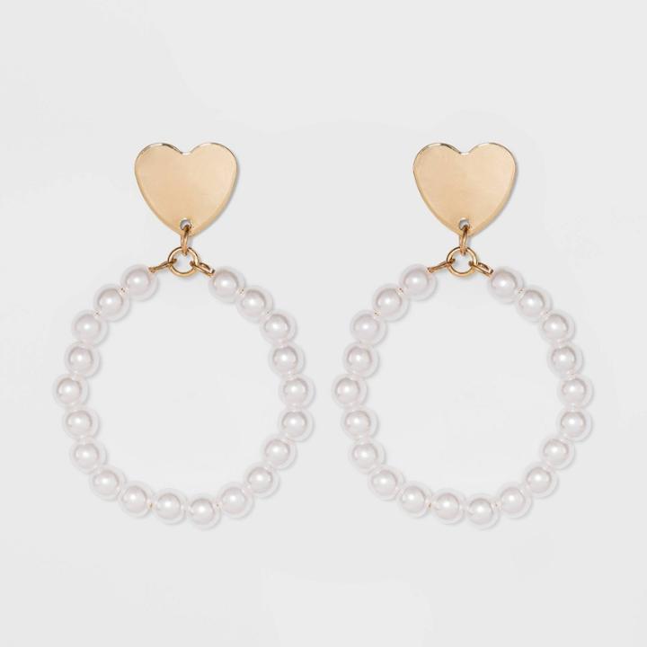 Heart Stud And Pave Pearl Drop Earrings - Wild Fable Gold, Women's,