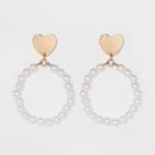 Heart Stud And Pave Pearl Drop Earrings - Wild Fable Gold, Women's,