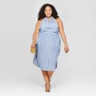 Women's Plus Size Striped Sleeveless High Neck Midi Dress - Universal Thread Blue