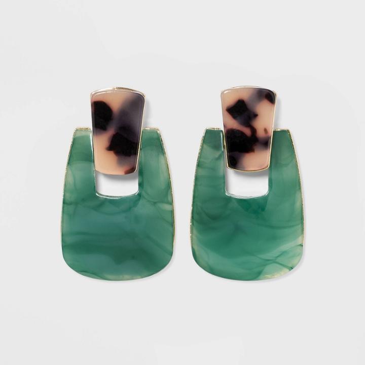 Acrylic Door Knocker Statement Earrings - A New Day Jade/tortoise, Women's, Green