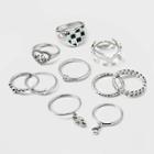 Checkerboard Heart And Flame Textured Ring Set 10pc - Wild Fable
