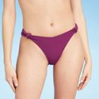Shade & Shore Women's V-front Knot Detail Crepe Textured High Leg Extra Cheeky Bikini Bottom - Shade &