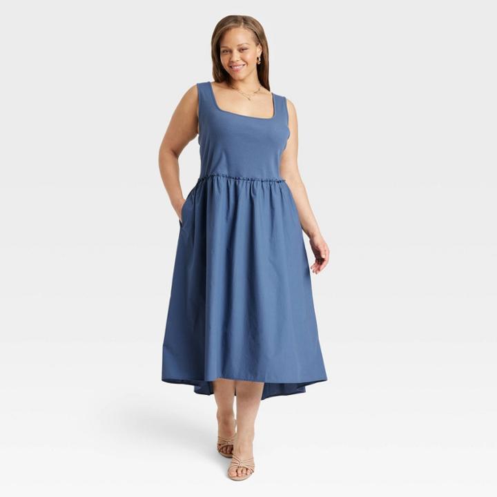 Women's Plus Size Sleeveless Ballet Dress - A New Day Dark Blue