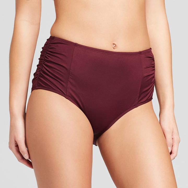 Mossimo Women's Ruched High Waist Bikini Bottom - Raisin -