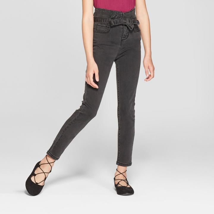 Girls' High Waist Tie Belt Jeans - Art Class Black