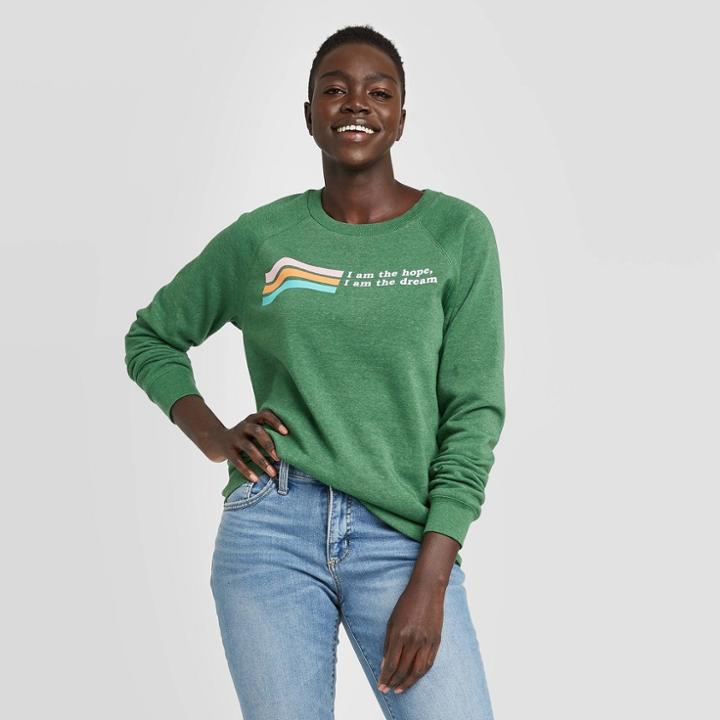 Fifth Sun Women's I Am The Hope/i Am The Dream Fleece Pullover Sweatshirt - Green S, Women's,