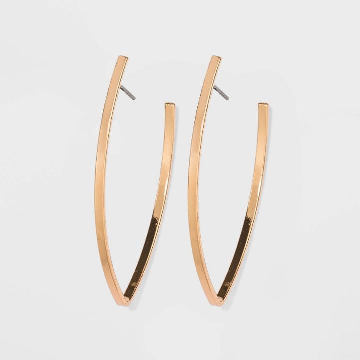 Metal Pointed Oval Threader Earrings - A New Day Gold, Women's