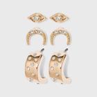 Evil Eye Stud And Cubic Zirconia Studded Hoop Earring Set 3pc - A New Day Gold