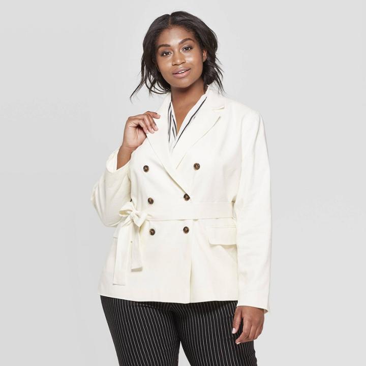 Women's Plus Size Double Breasted Belted Blazer - Who What Wear White