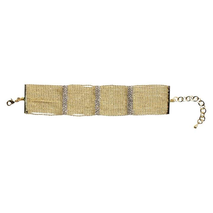 Zirconmania Multi-pave Fine Crystal Bars With Multi-link Strands Wide Bracelet And Lobster Clasp - Gold, Women's