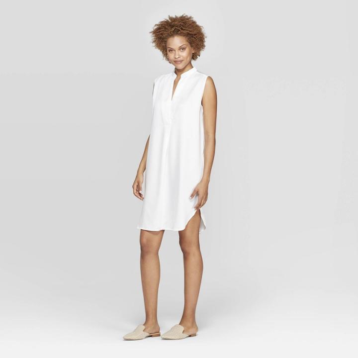 Women's Sleeveless Deep V-neck Tunic Dress - Prologue White