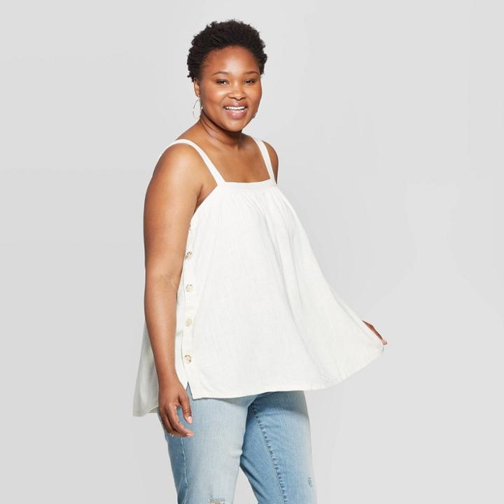 Target Women's Plus Size Square Neck Side Button Tank Top - Universal Thread White 3x,