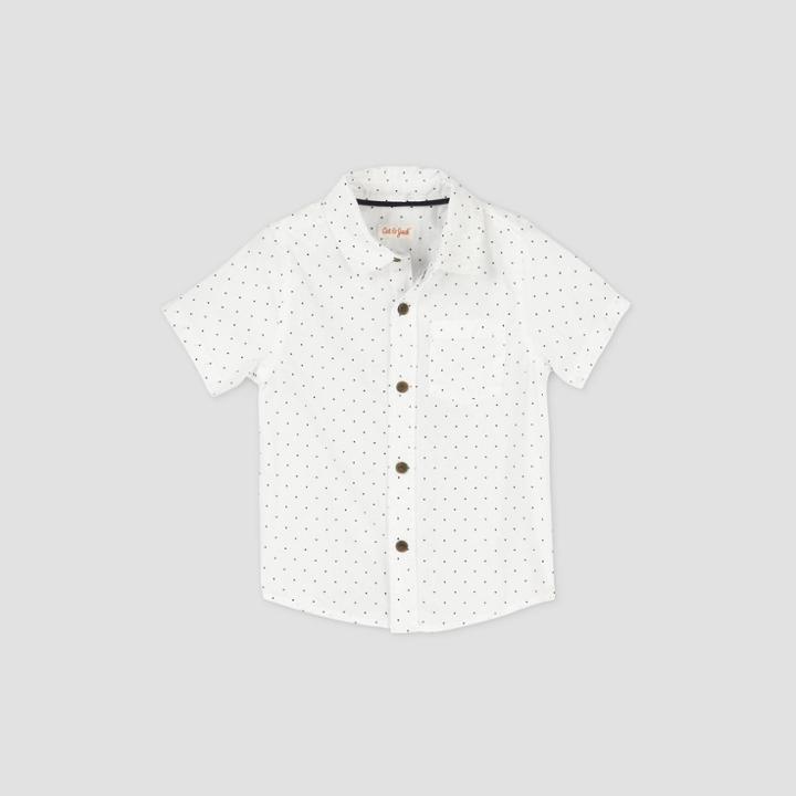 Toddler Boys' Short Sleeve Polka Dot Woven Button-down Shirt - Cat & Jack White