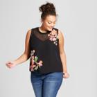 Women's Floral Print Plus Size Placed Tank Top - A New Day Black