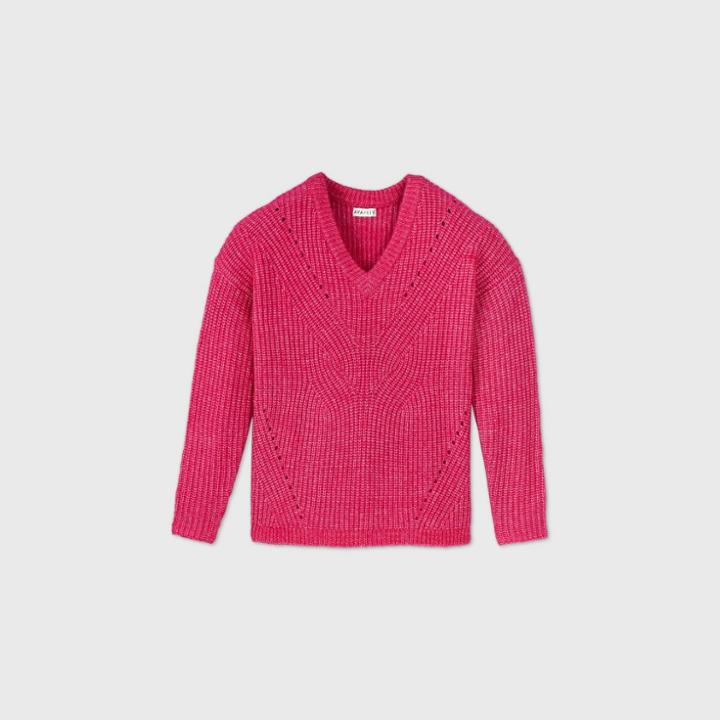 Women's Plus Size V-neck Pullover Sweater - Ava & Viv Pink X