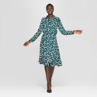 Women's Floral Print Convertible Sleeve Midi Shirt Dress - Who What Wear Teal/white M, Blue/white Floral