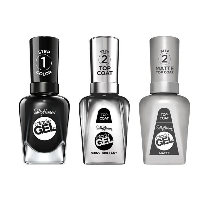 Sally Hansen Miracle Gel Nail Polish Trio Set - Onyx-pected 849 With Shiny Top Coat And Matte Top Coat