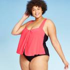 Women's Plus Size Drape Front One Piece Swimsuit - Aqua Green Red