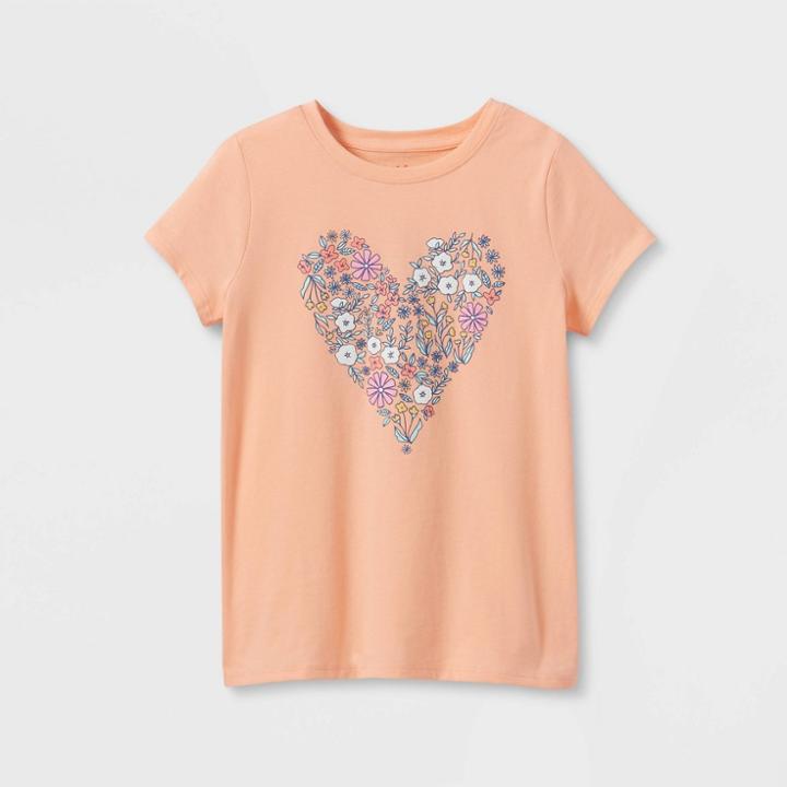 Girls' 'floral Heart' Short Sleeve Graphic T-shirt - Cat & Jack Light Peach