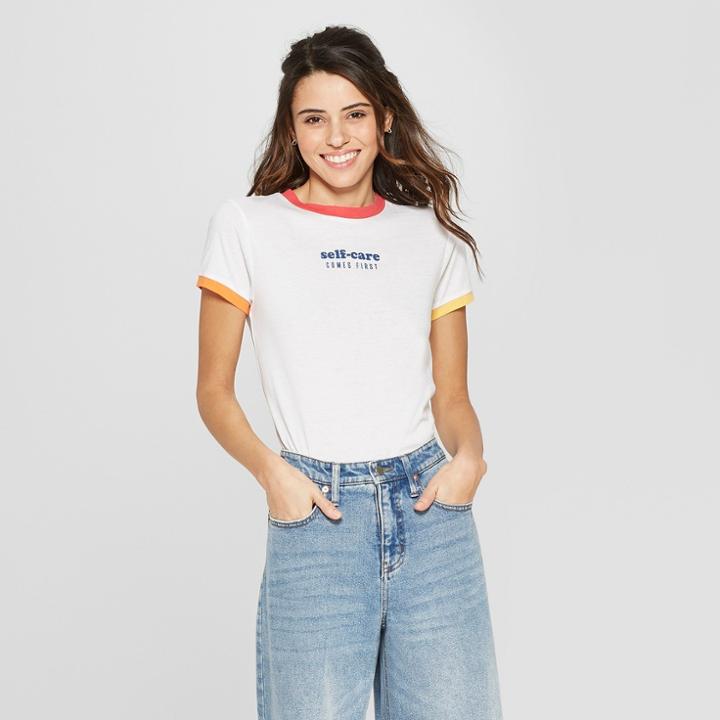 Women's Short Sleeve Self Care Graphic T-shirt - Freeze (juniors') White