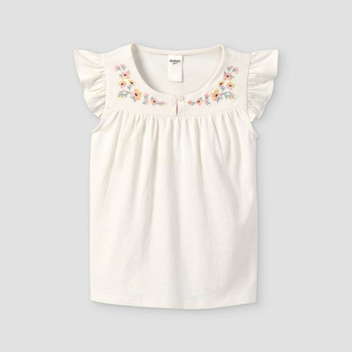 Oshkosh B'gosh Toddler Girls' Short Sleeve Embroidered Top - White