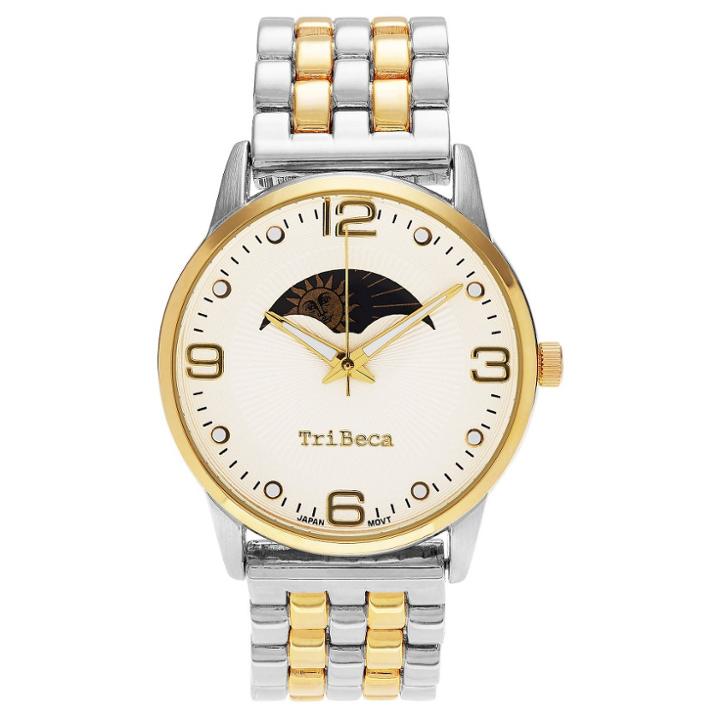Women's Geneva Platinum Round Face Panther Link Watch - Two Tone, Yellow