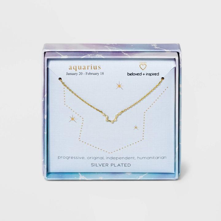 Beloved + Inspired Silver Plated Zodiac Sign Constellation Pendant Necklace - Aquarius
