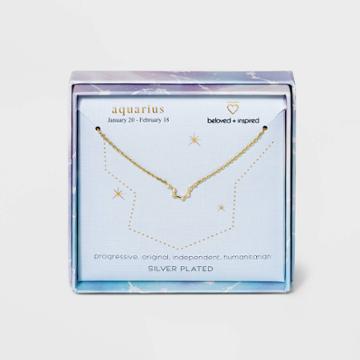 Beloved + Inspired Silver Plated Zodiac Sign Constellation Pendant Necklace - Aquarius