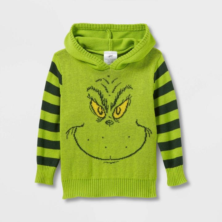 Toddler Boys' The Grinch Hooded Striped Pullover Sweater - Green