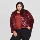 Women's Plus Size Faux Fur Jacket - Ava & Viv Dark Red X, Women's