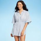 Women's Button-front Shirt Tail Tunic Cover Up - Cover 2 Cover Striped Black Xs, Women's, White