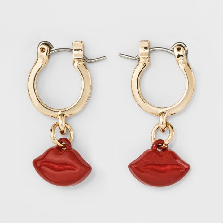 Charm Lips Hoop Earrings - Wild Fable Bright Gold,