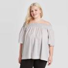 Women's Plus Size Short Sleeve Smocked Yoke Top - A New Day Gray 1x, Women's,