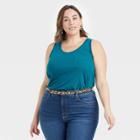 Women's Plus Size Linen Pocket Tank Top - Ava & Viv Teal X