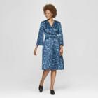 Women's Floral Print V-neck Midi Wrap Dress - Prologue Blue